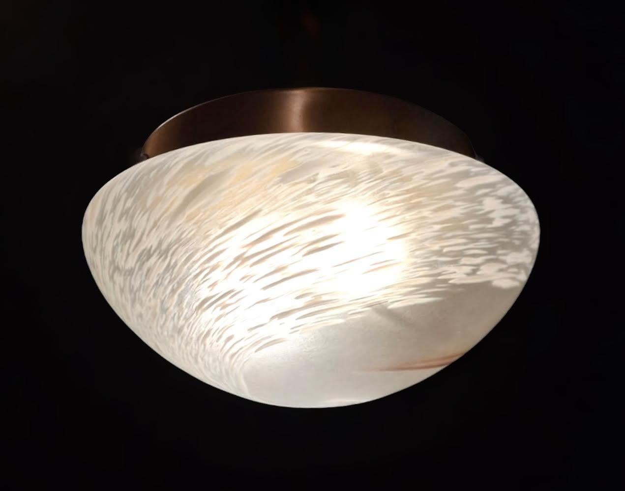 Mid-Century Modern Frosted White Murano Flush Mount, 2 Available For Sale