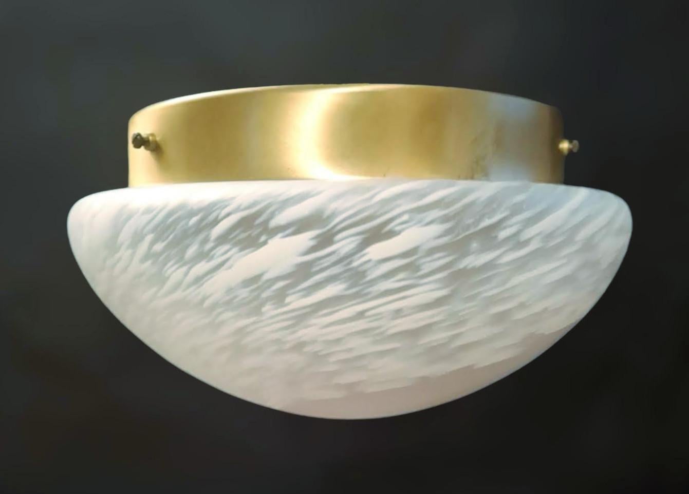Italian Frosted White Murano Flush Mount, 2 Available For Sale