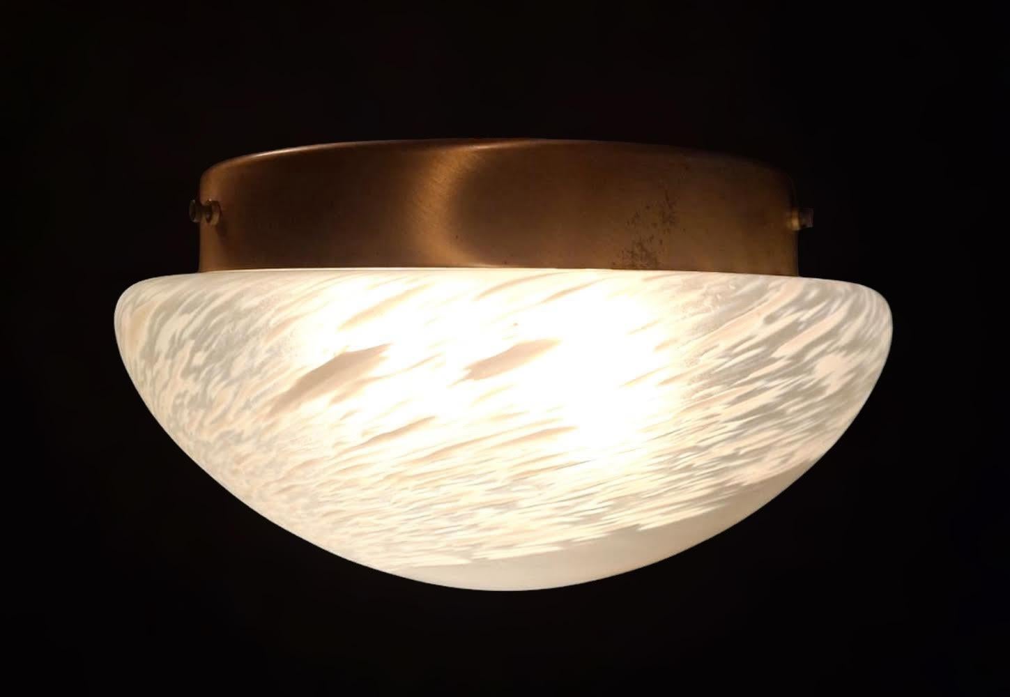 Frosted White Murano Flush Mount, 2 Available In Good Condition For Sale In Los Angeles, CA