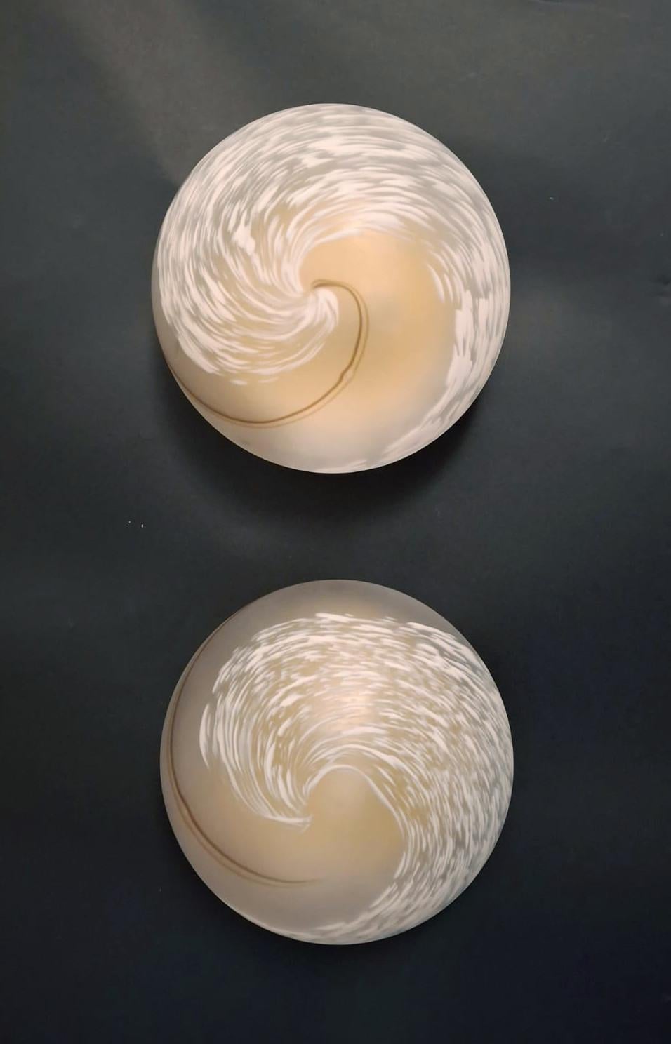 Frosted White Murano Flush Mount, 2 Available For Sale 2