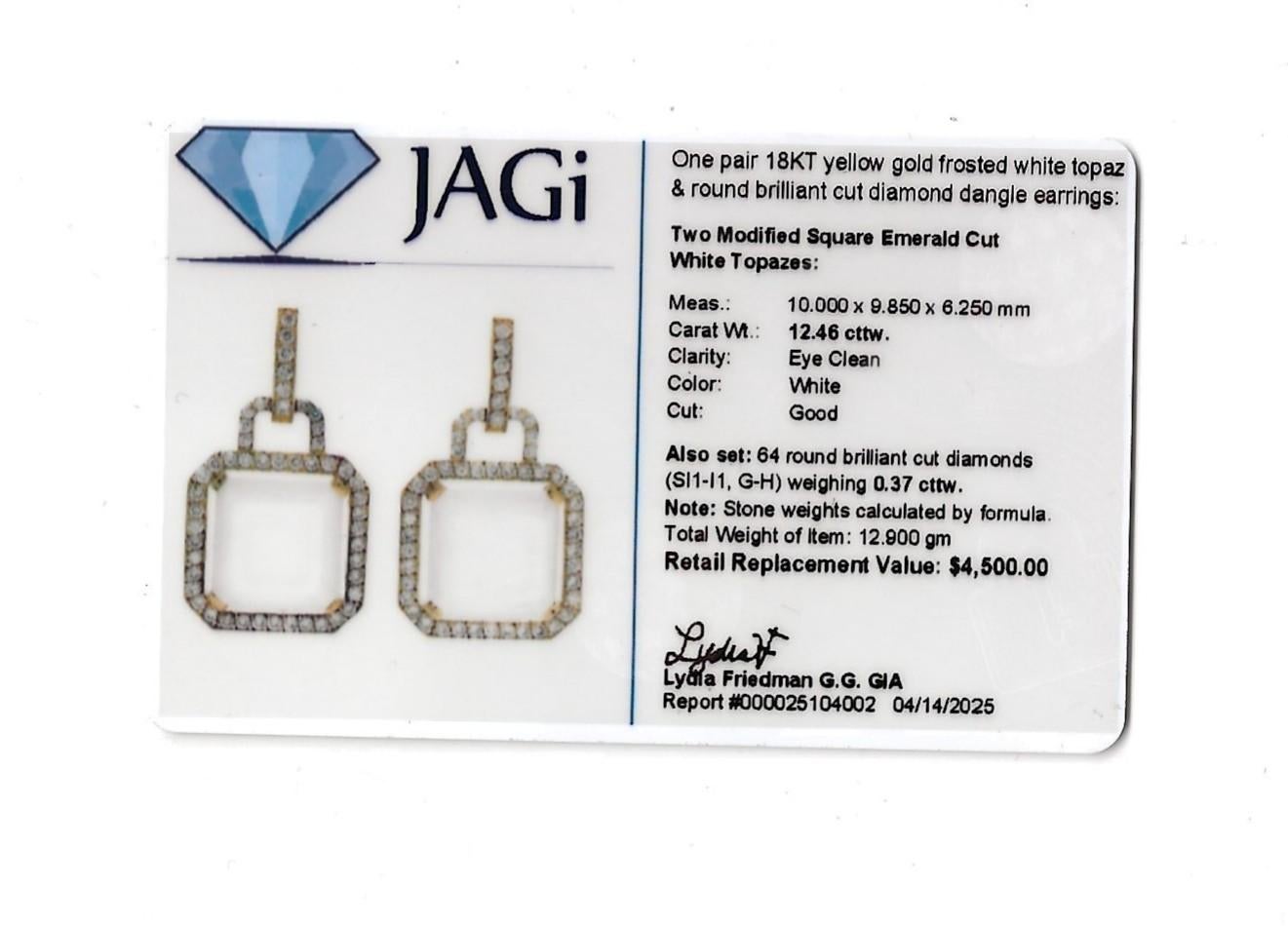 Ohrringe aus 18 Karat Gelbgold mit mattiertem weißen Topas und Diamant-Halo im Angebot 4