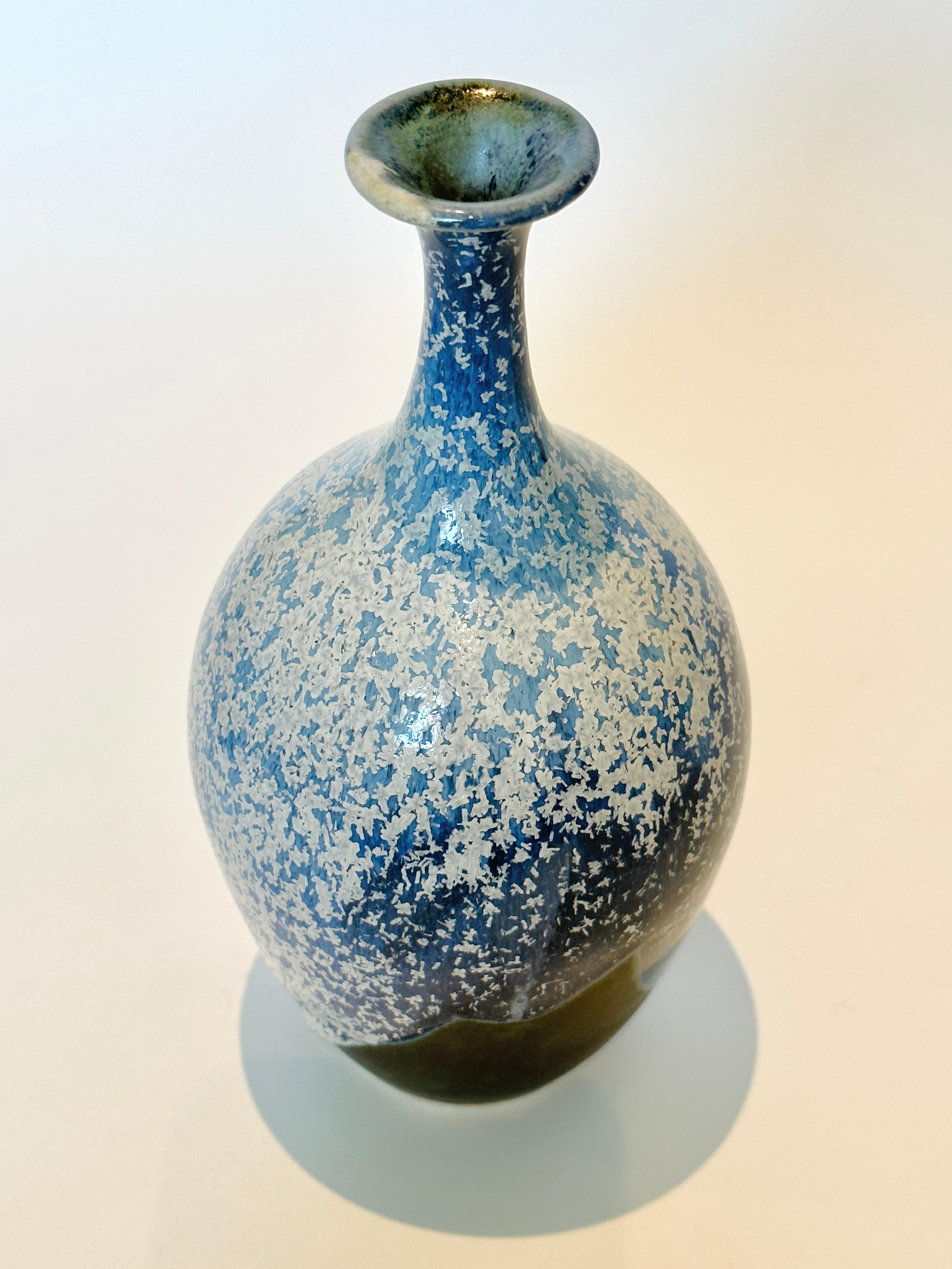Contemporary Frosty Blue Bottleneck Vessel No. 6 by Dana Chieco For Sale