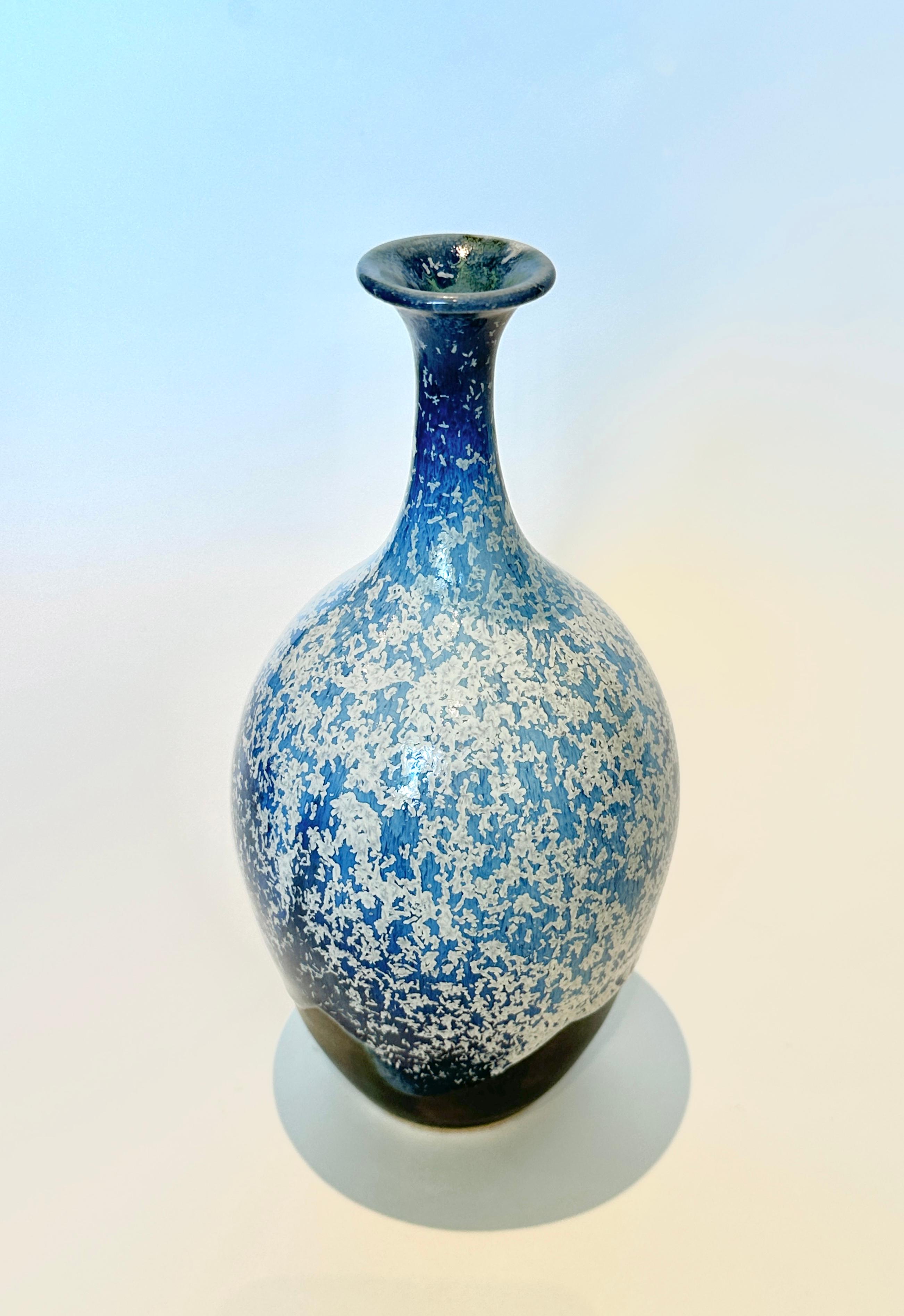Ceramic Frosty Blue Bottleneck Vessel No. 6 by Dana Chieco For Sale
