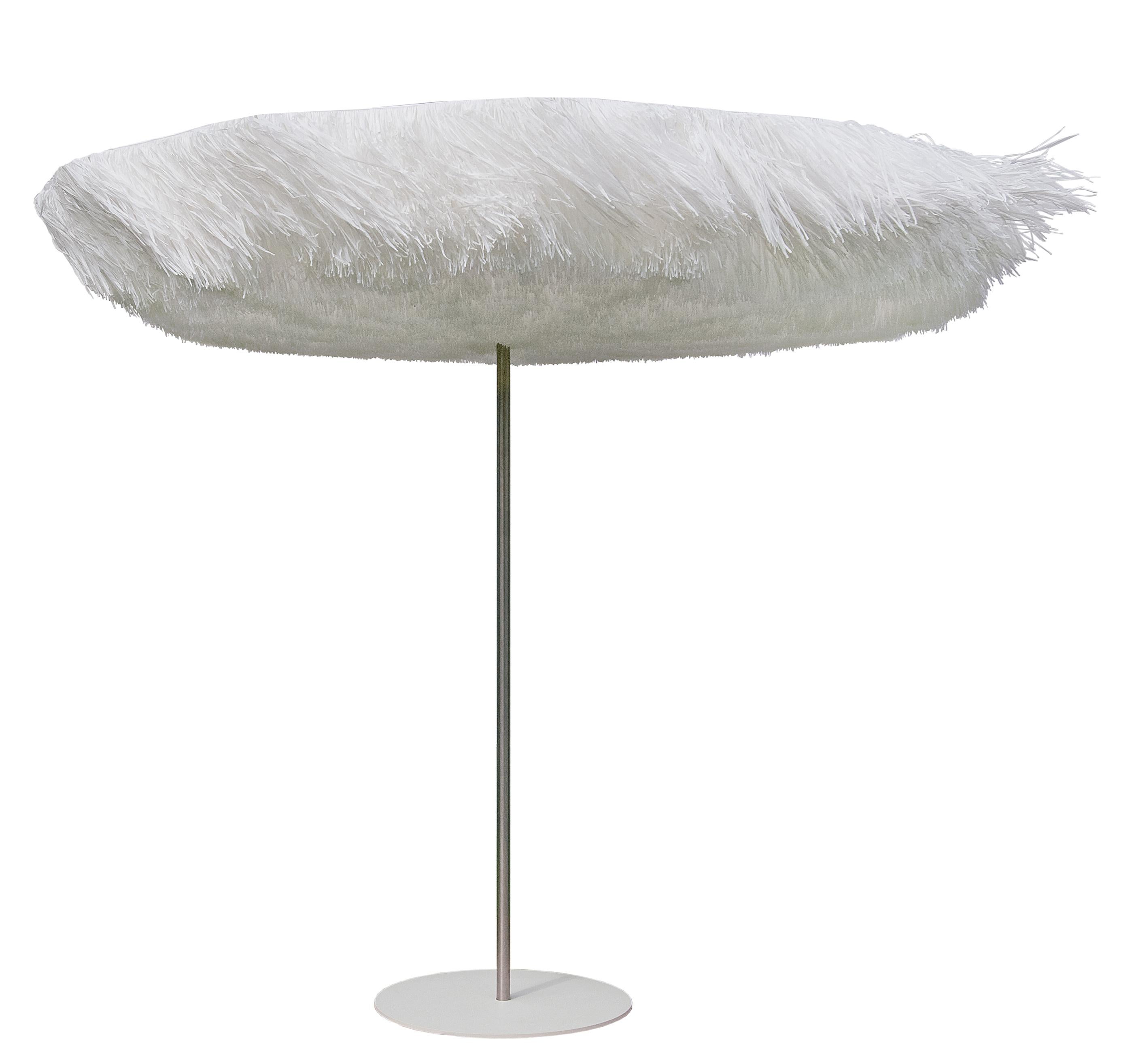 Belgian White Outdoor Fringe Parasol, Designed by Davy Grosemans, Made in Italy For Sale