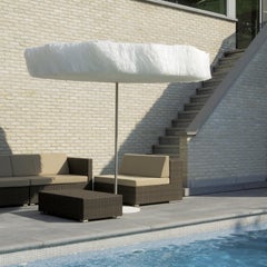 White Outdoor Fringe Parasol, Designed by Davy Grosemans, Made in Italy