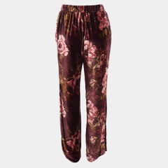F.R.S For Restless Sleepers Burgundy Floral Print Velvet Pants M