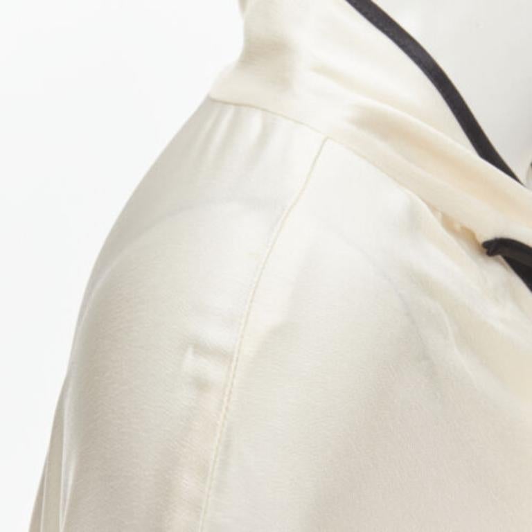 FRS FOR RESTLESS SLEEPERS cream crepe satin bow tie relaxed pajama blouse M For Sale 5