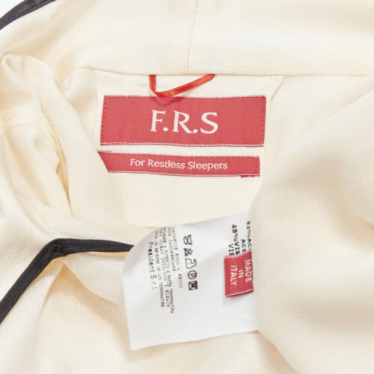 FRS FOR RESTLESS SLEEPERS cream crepe satin bow tie relaxed pajama blouse M For Sale 6