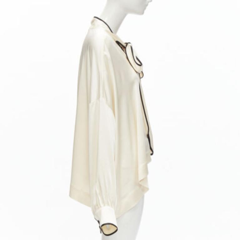 FRS FOR RESTLESS SLEEPERS cream crepe satin bow tie relaxed pajama blouse M In Good Condition For Sale In Hong Kong, NT