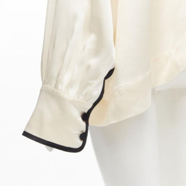FRS FOR RESTLESS SLEEPERS cream crepe satin bow tie relaxed pajama blouse M For Sale 2