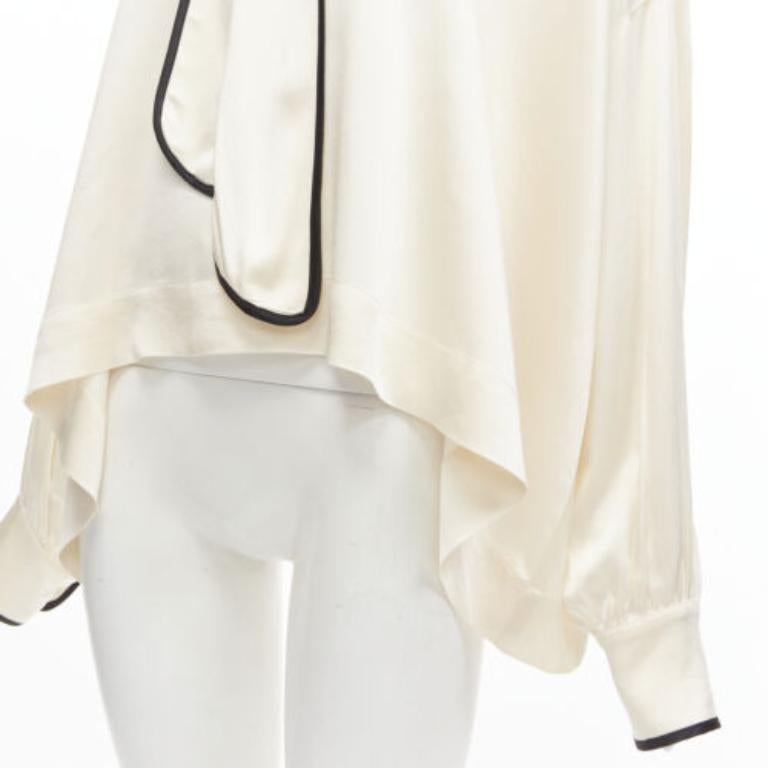 FRS FOR RESTLESS SLEEPERS cream crepe satin bow tie relaxed pajama blouse M For Sale 3