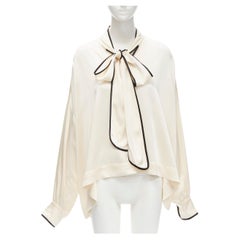 FRS FOR RESTLESS SLEEPERS cream crepe satin bow tie relaxed pajama blouse M