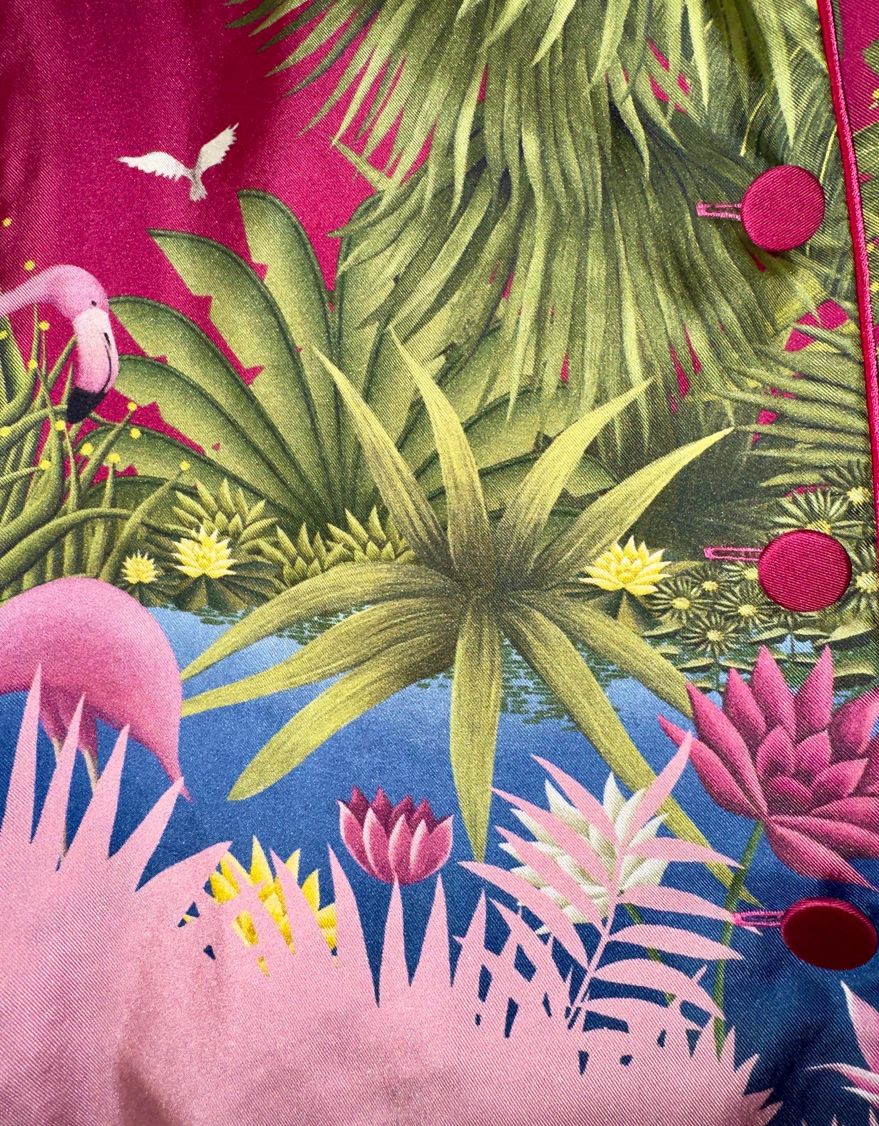 F.R.S FOR RESTLESS SLEEPERS FRS Tropical Flamingo Print Silk Resort Pants Suit S in vendita 3