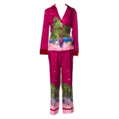 F.R.S FOR RESTLESS SLEEPERS FRS Tropical Flamingo Print Silk Resort Pants Suit S