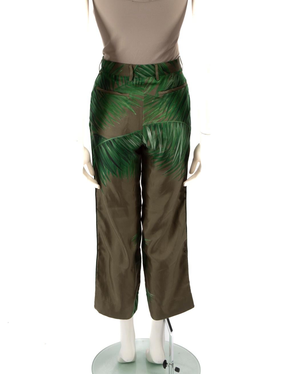 Gray F.R.S. For Restless Sleepers Green Silk Palm Tree Trousers Size S