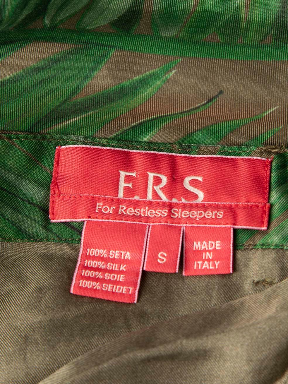 F.R.S. For Restless Sleepers Green Silk Palm Tree Trousers Size S 1