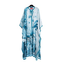 F.R.S. For Restless Sleepers Robe Kaftan TU Blue Lagoon Cotton Palms Dress OS