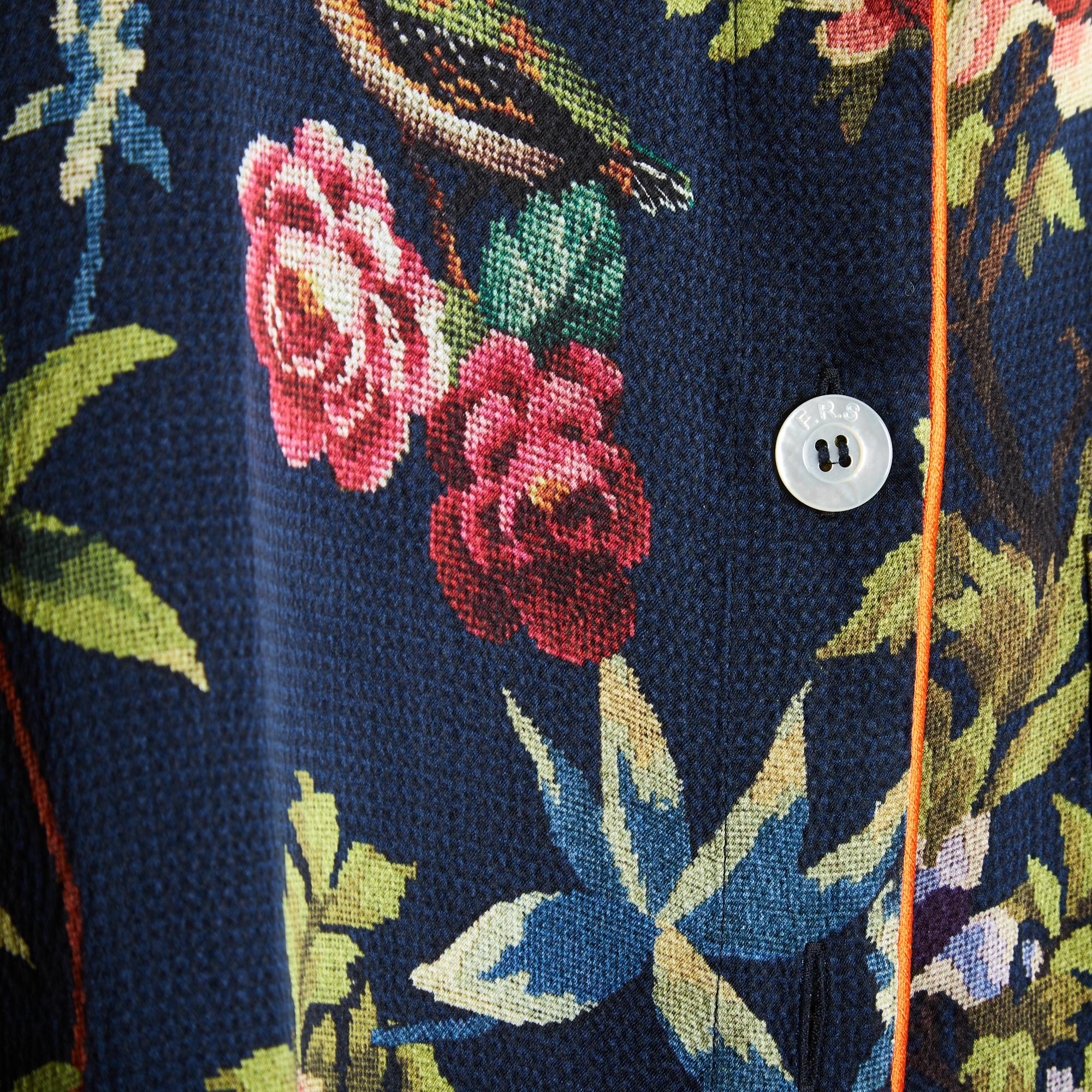 Nero F.R.S. For Restless Sleepers Top TU Stampa Stitch by Stitch Navy Giacca in seta OS FRS in vendita