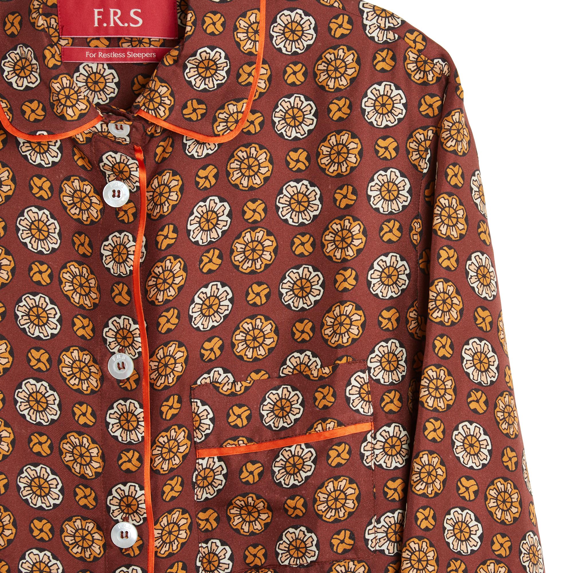 Brown F.R.S. For Restless Sleepers Top TU Geometric gold Silk Jacket OS FRS For Sale