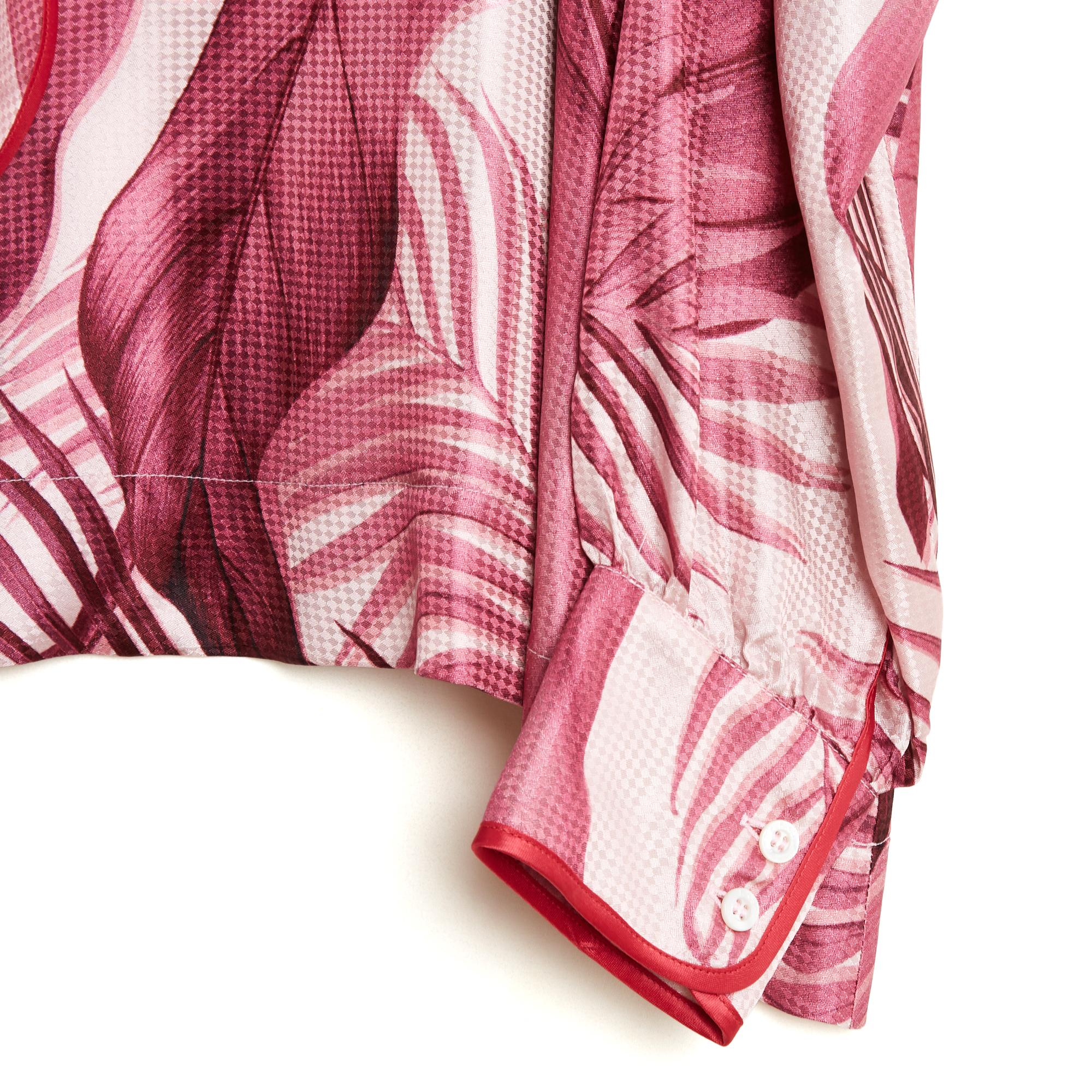 Rosa F.R.S. For Restless Sleepers Top TU Pink Jungling Print Ascot maxi Blouse Camicia OS in vendita