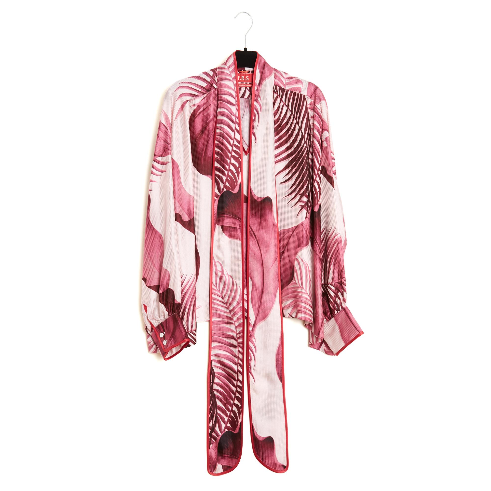 da uomo o donna F.R.S. For Restless Sleepers Top TU Pink Jungling Print Ascot maxi Blouse Camicia OS in vendita