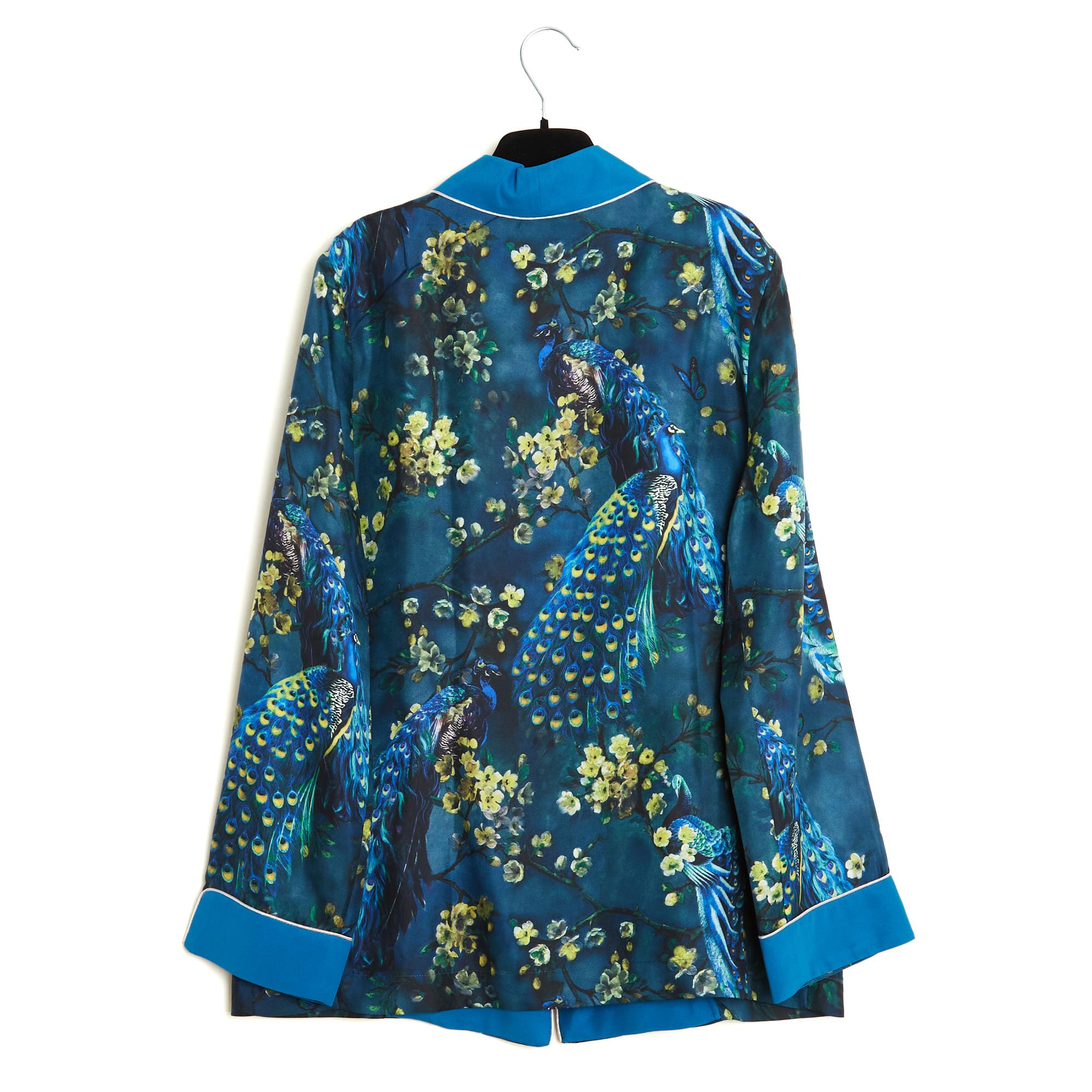 F.R.S. For Restless Sleepers Top Veste TU Sakura Print Chaqueta de seda azul marino OS FRS en venta 1