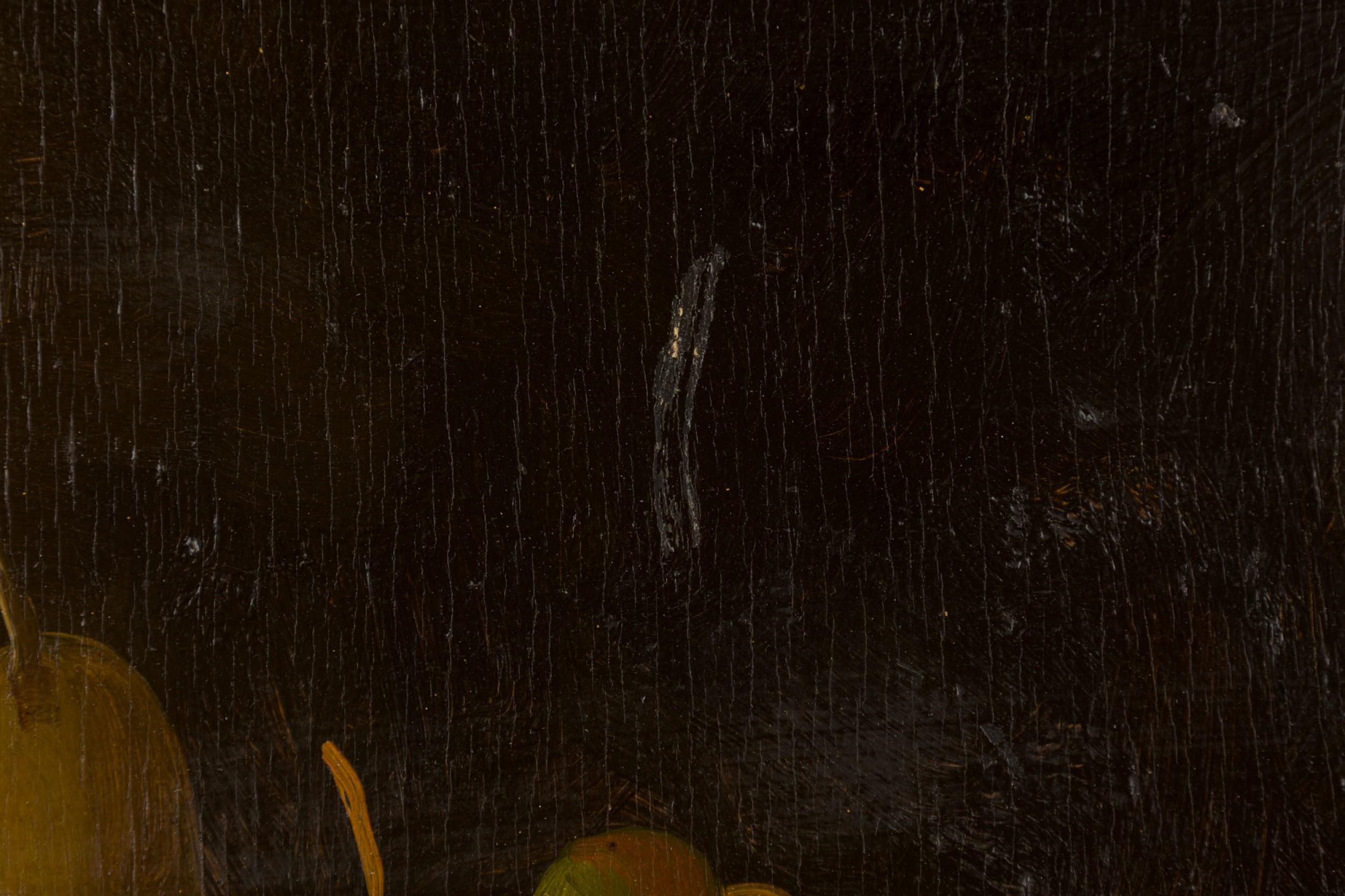 Hand-Painted Fruit and Glass Still Life For Sale