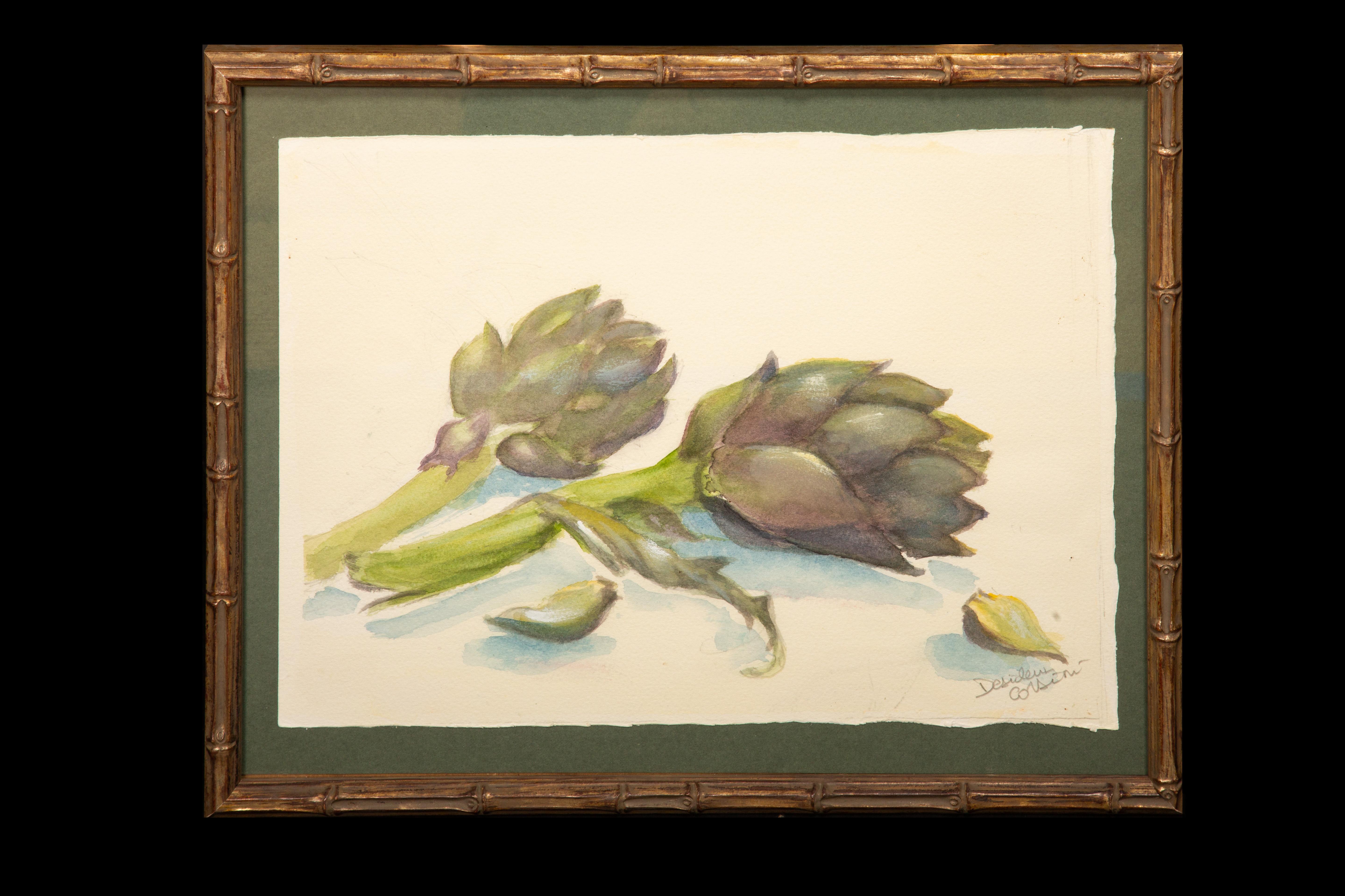 Contemporary Fruit and Veggie Watercolor Collection by Desideria Corsini For Sale
