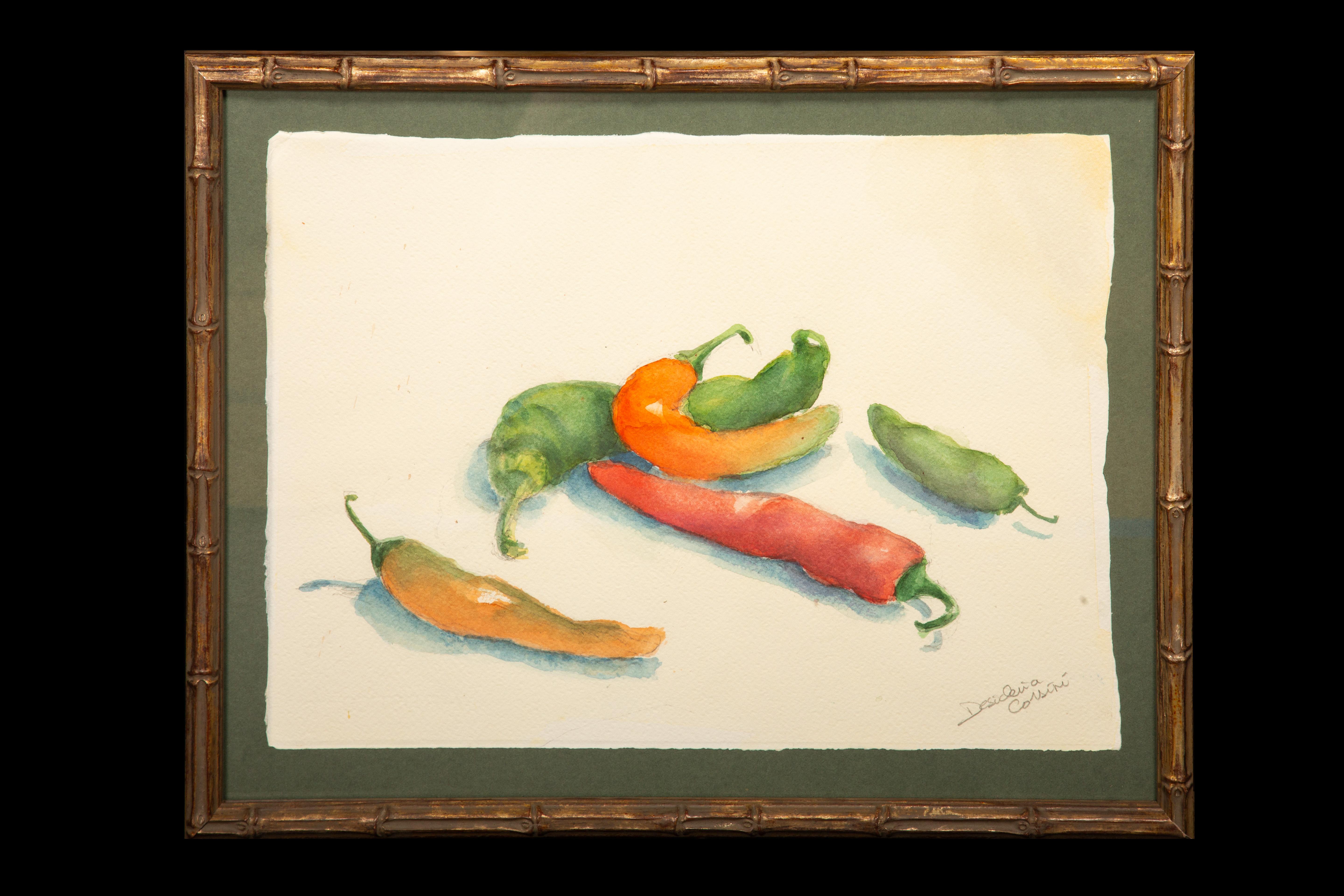 Wood Fruit and Veggie Watercolor Collection by Desideria Corsini For Sale