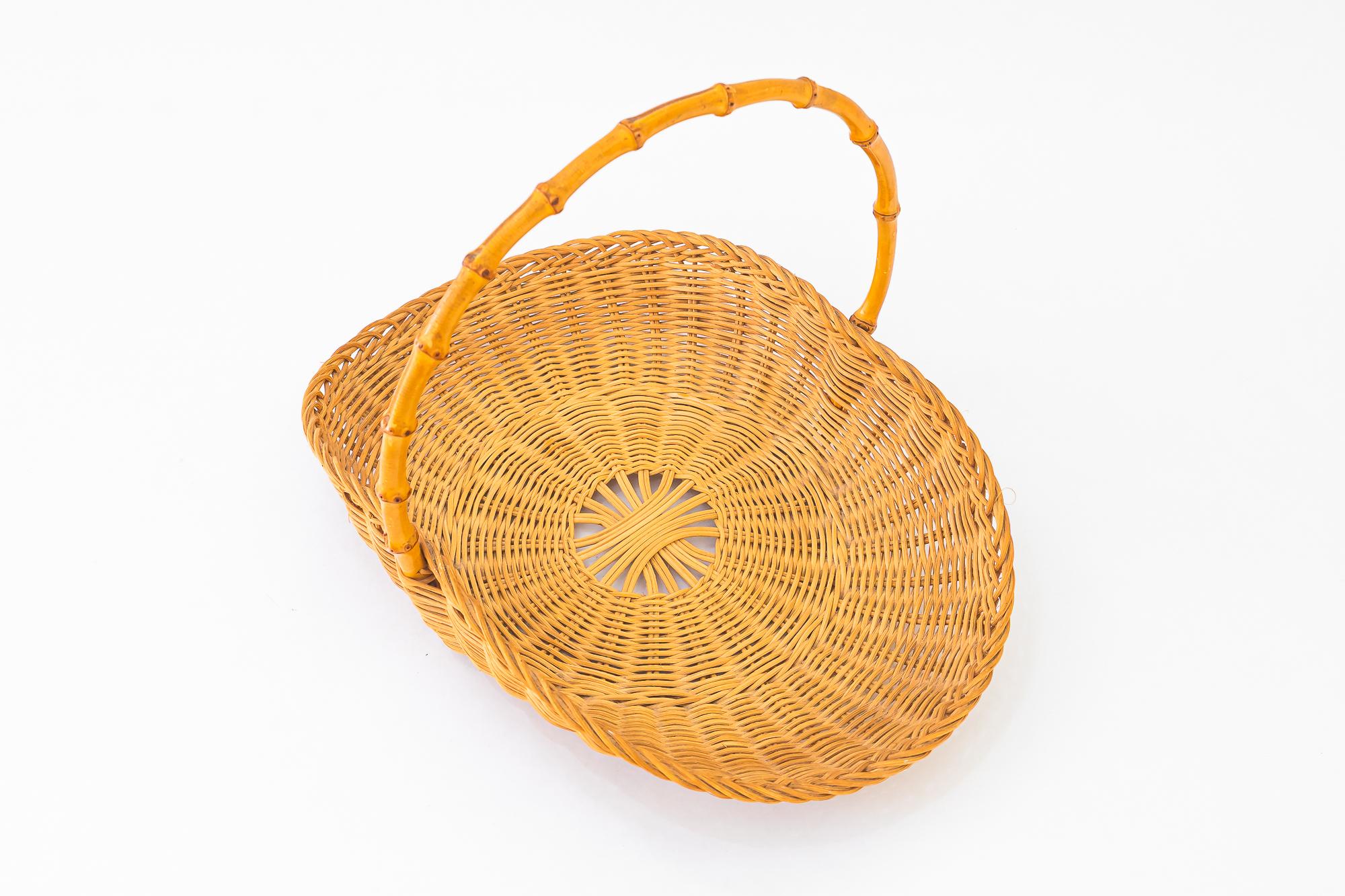 Mid-20th Century Fruit basket made of wicker and bamboo vienna around 1960s For Sale