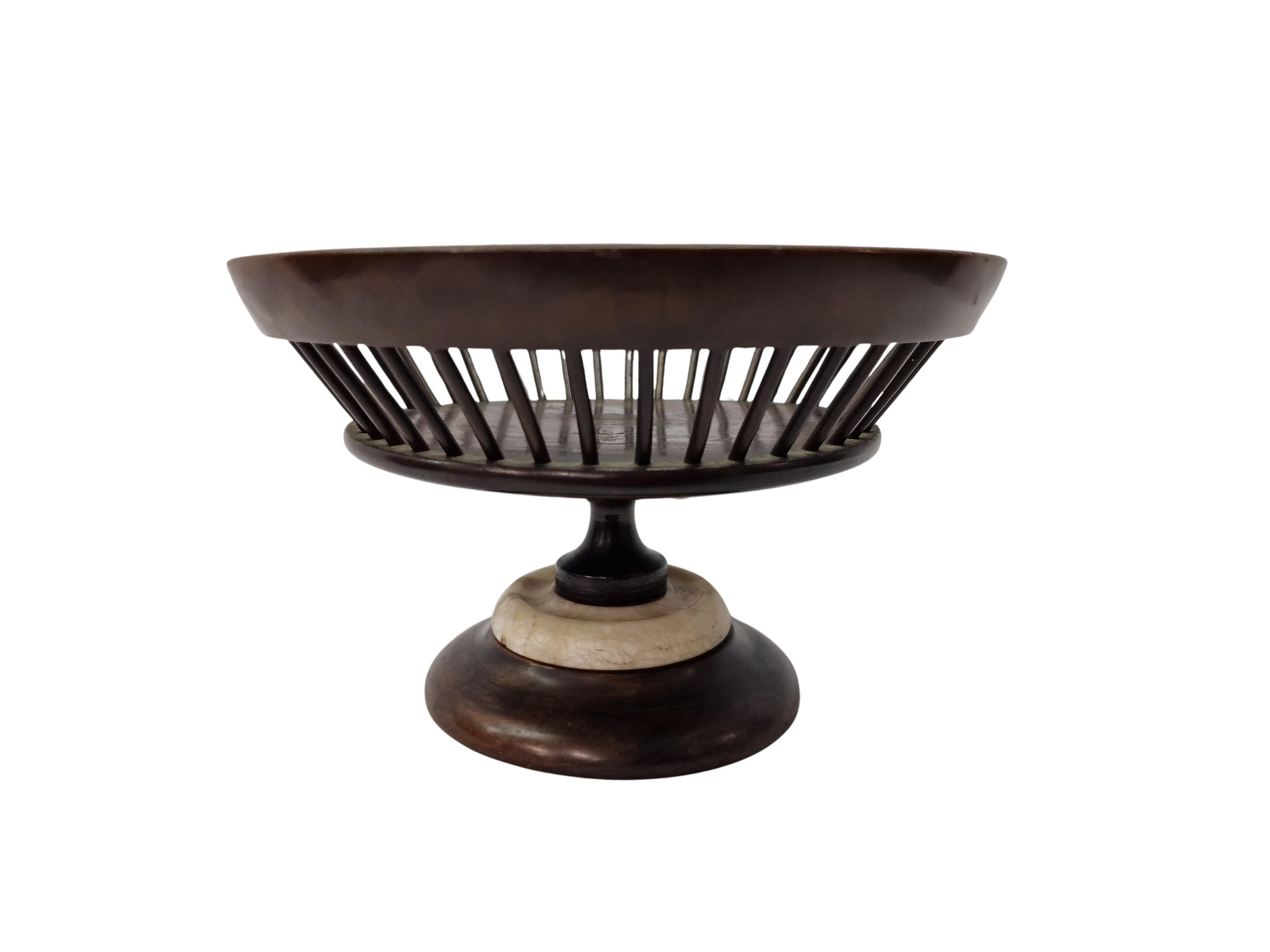 19th Century Fruit basket, table decoration, centerpiece, wood alabaster, 1880s, Italy For Sale