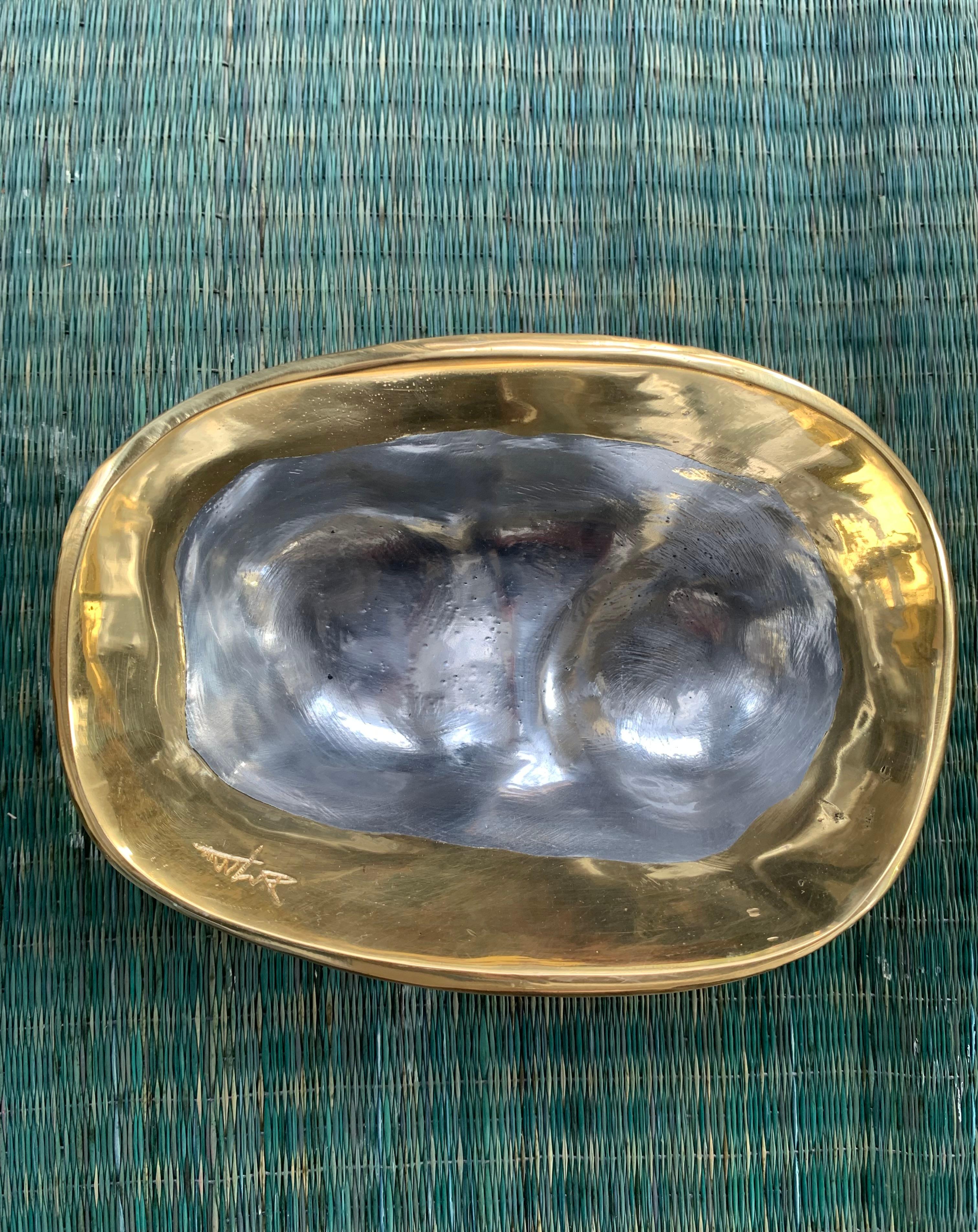 Brutalist Fruit Bowl A019 Solid cast brass (gold coloured) and aluminium (silver coloured) For Sale