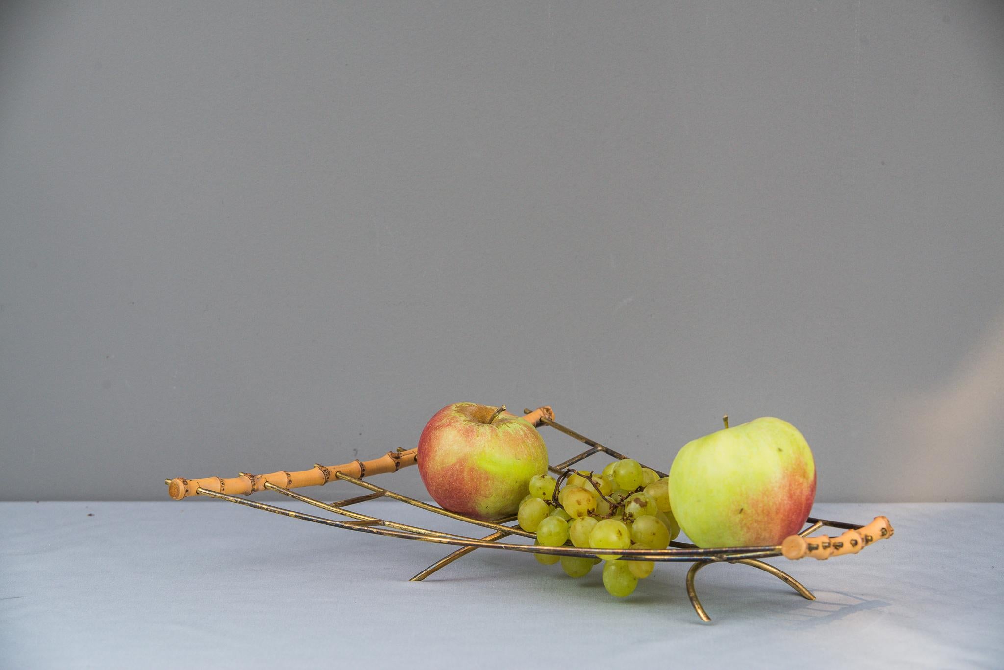 Fruit Bowl Brass and Bamboo, 1950s 3