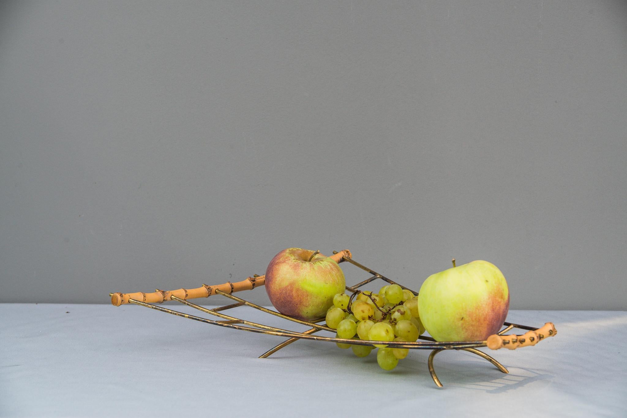 Fruit Bowl Brass and Bamboo, 1950s 4