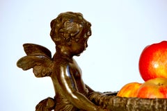 Fruit Bowl French Patinated Bronze Winged Cherub Centerpiece Circular