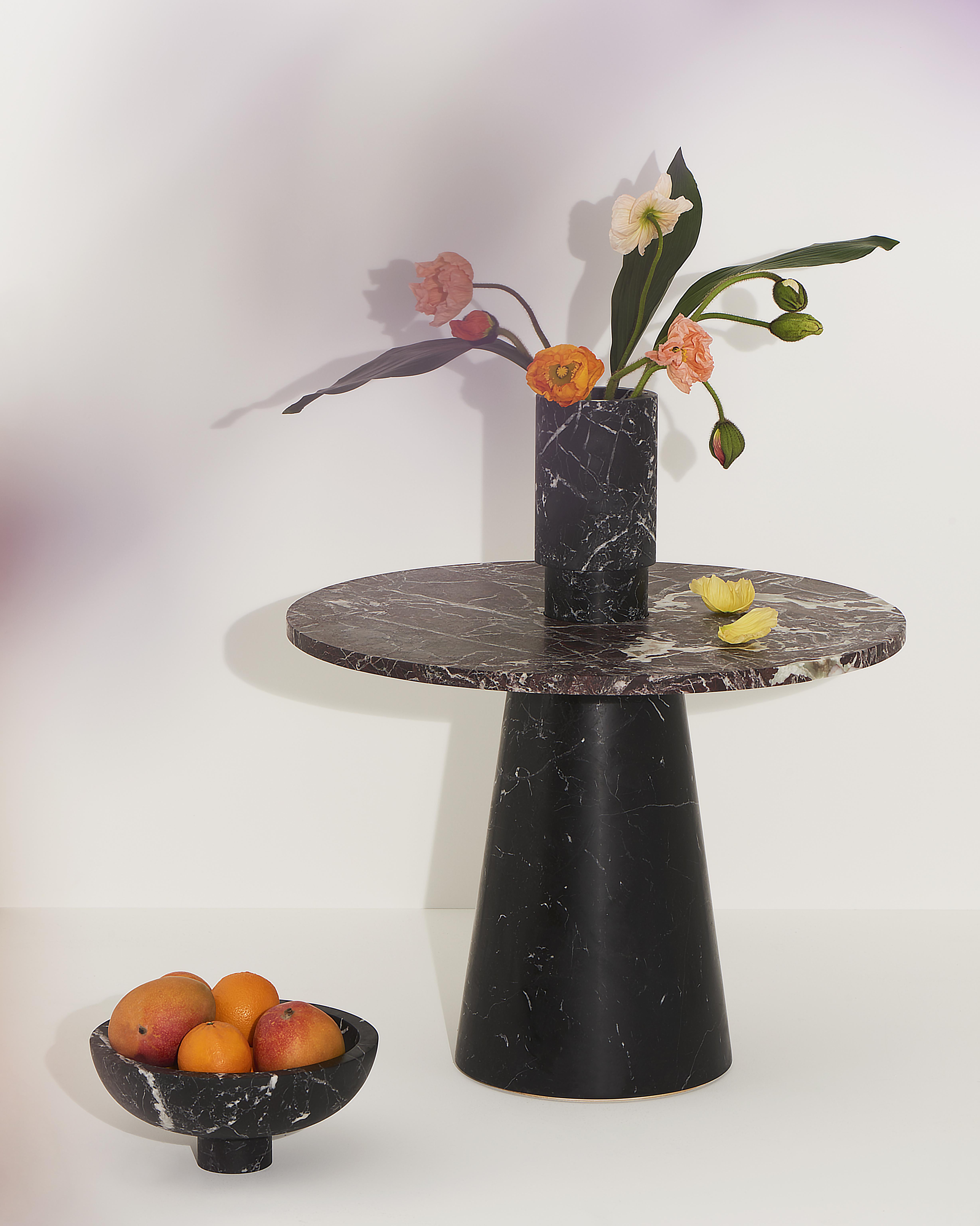 Italian New Modern Fruit Bowl in Black Marble, Creator Karen Chekerdjian Stock For Sale