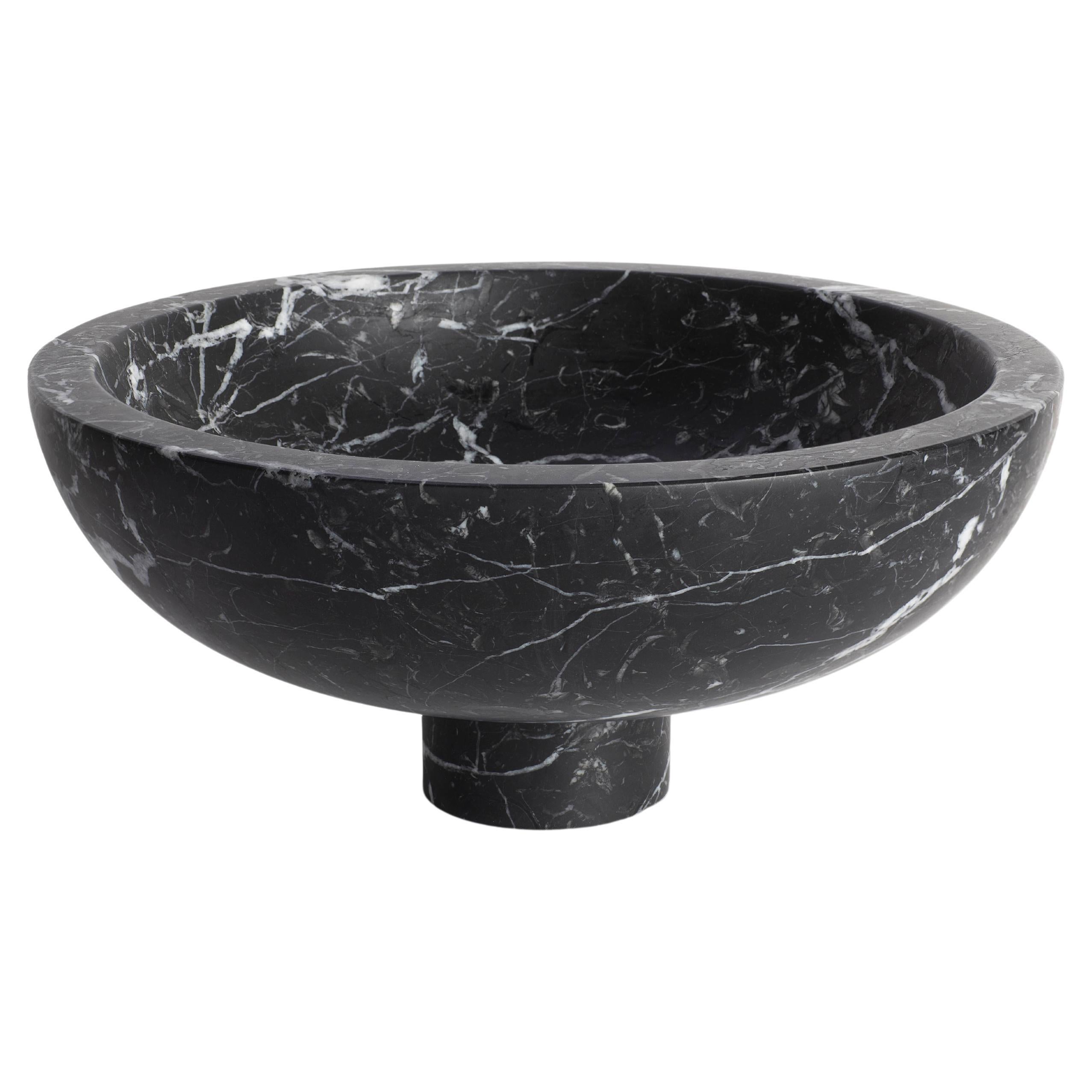New Modern Fruit Bowl in Black Marble, Creator Karen Chekerdjian Stock