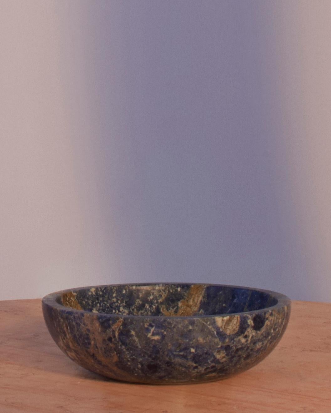 Contemporary New Modern Fruit Bowl in Blue Marble, Creator Karen Chekerdjian For Sale