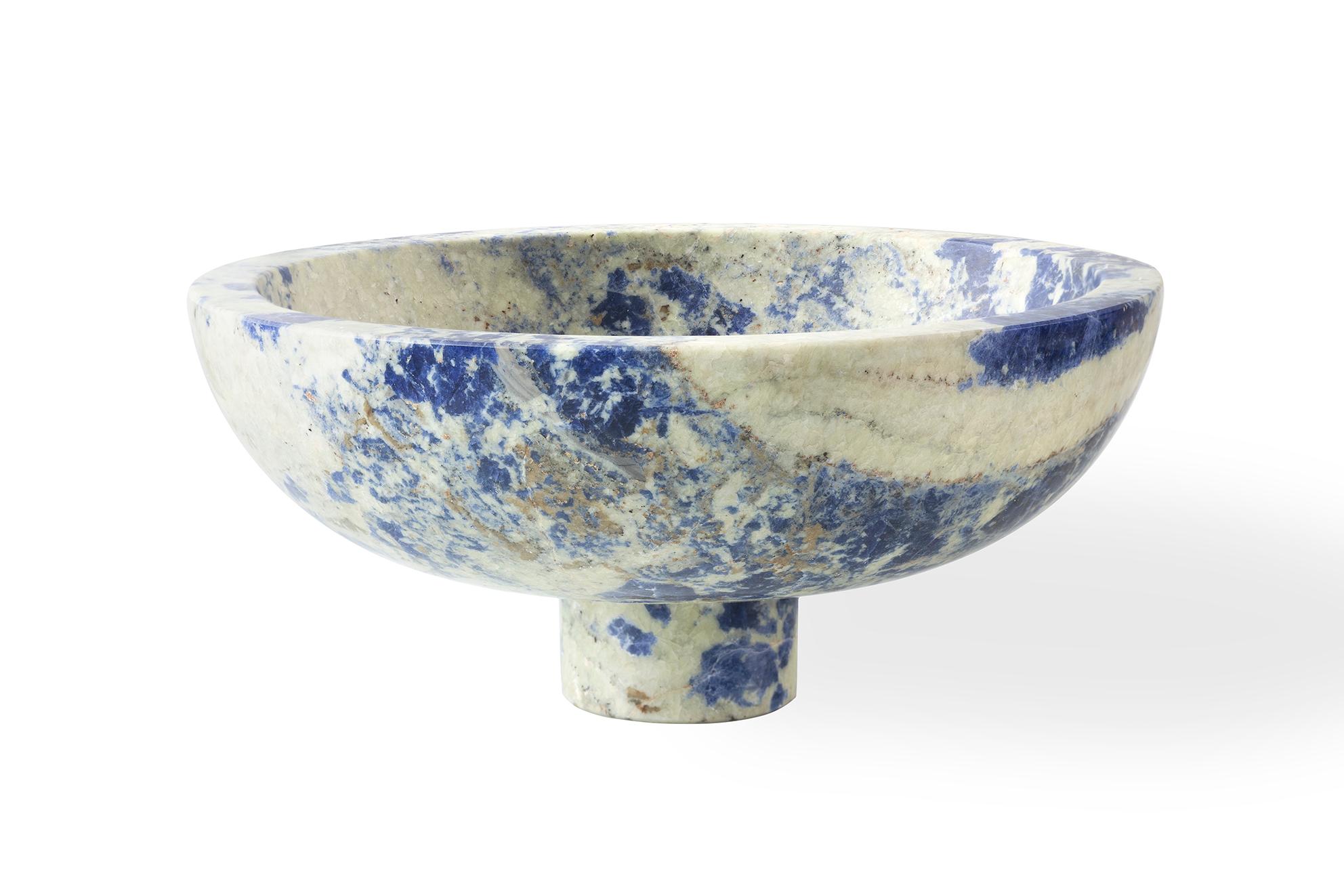 Italian New modern Fruit Bowl in Blue Marble, creator Karen Chekerdjian Stock For Sale