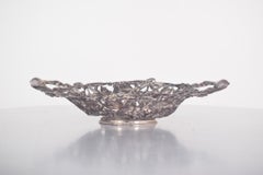 Fruit Bowl in Openwork and Worked Silver with Two Handles