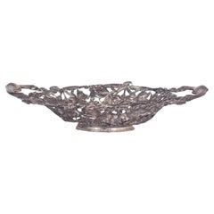 Fruit Bowl in Openwork and Worked Silver with Two Handles