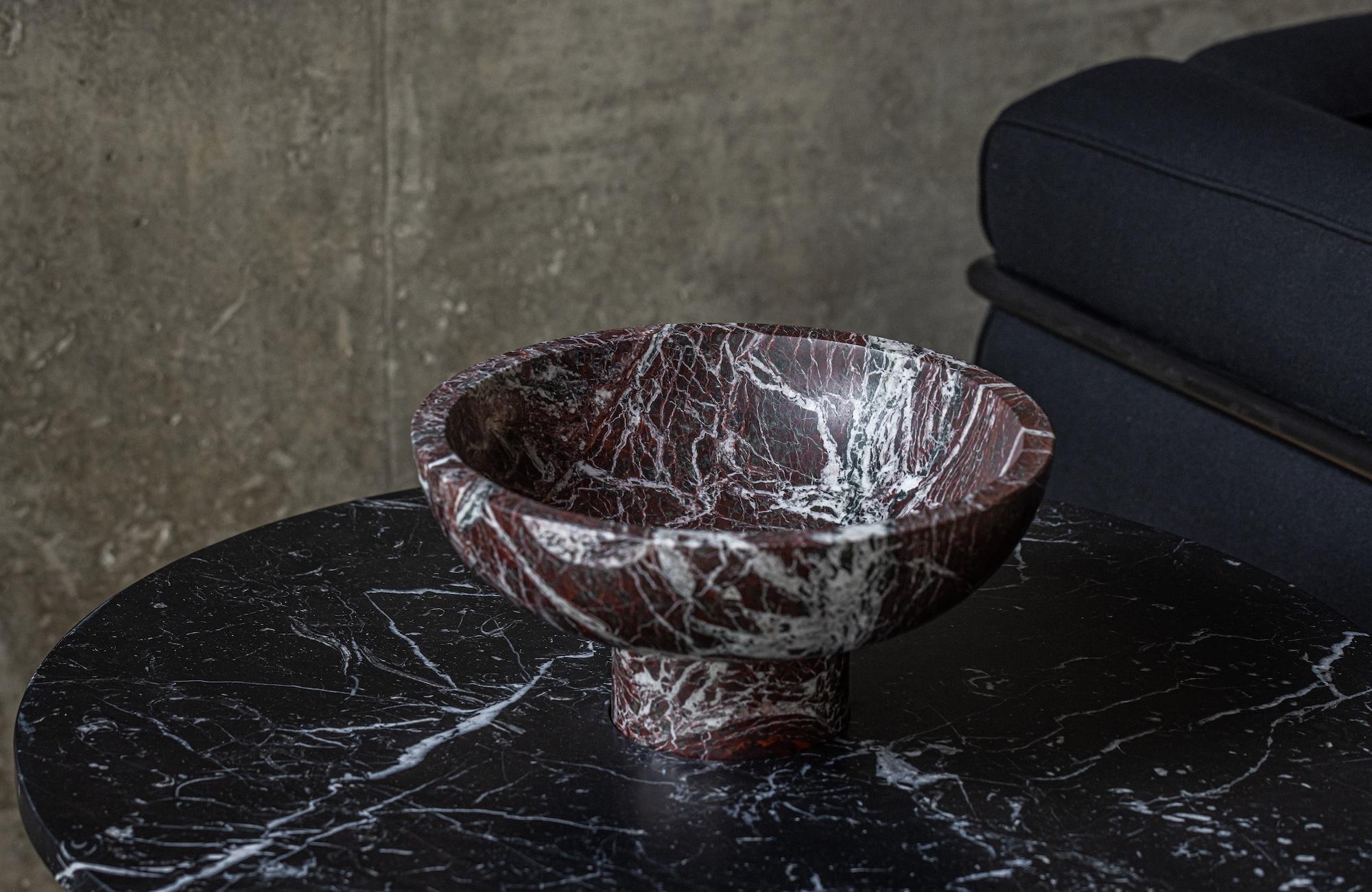 New Modern Fruit Bowl in Red Marble, creator Karen Chekerdjian For Sale 4