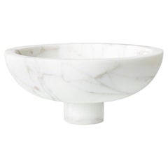 Vintage New Modern Fruit Bowl in White Marble, Creator Karen Chekerdjian Stock