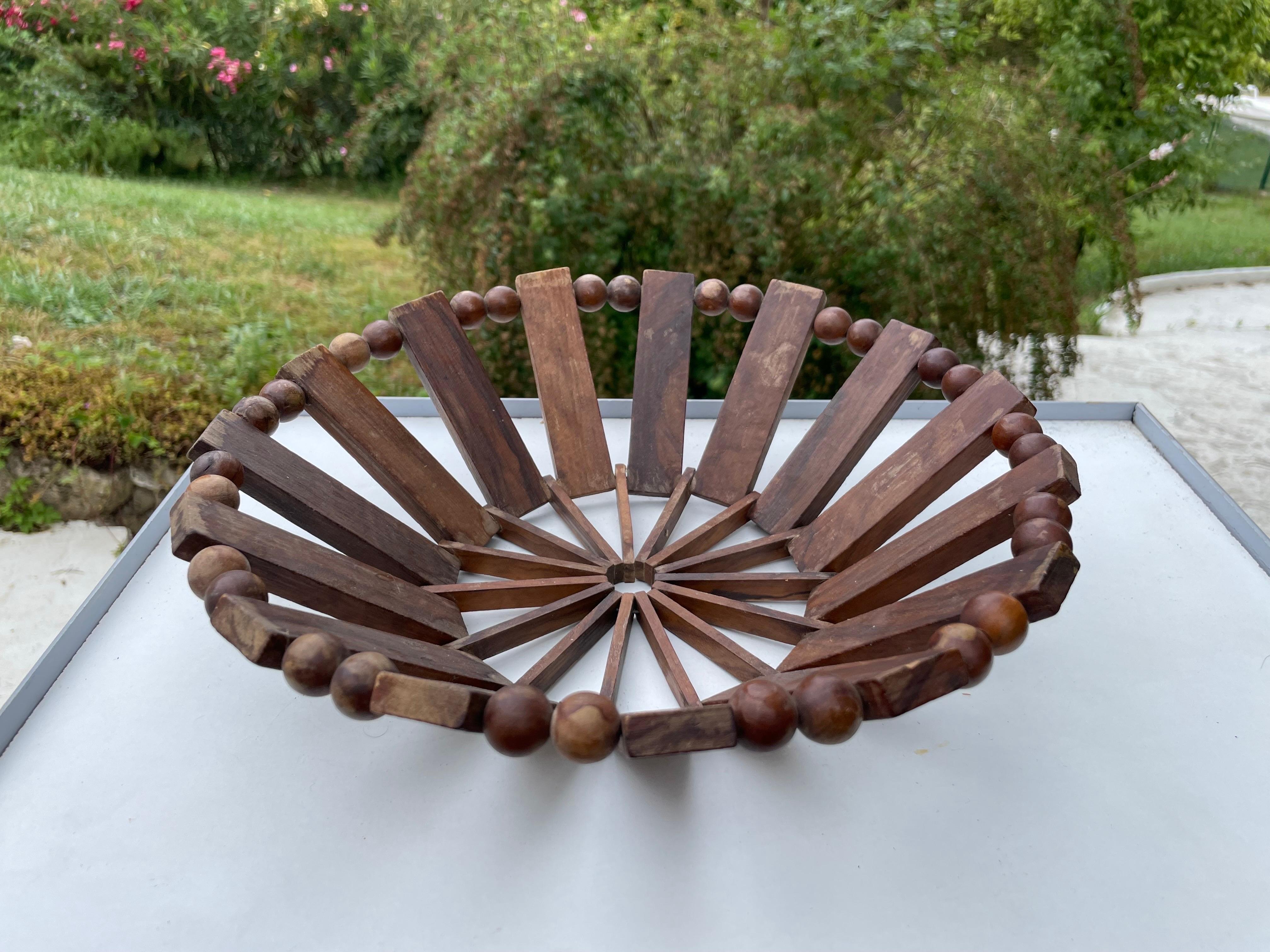 Mid-Century Modern Fruit Bowl in Wood, Brown Color, France 1970 For Sale