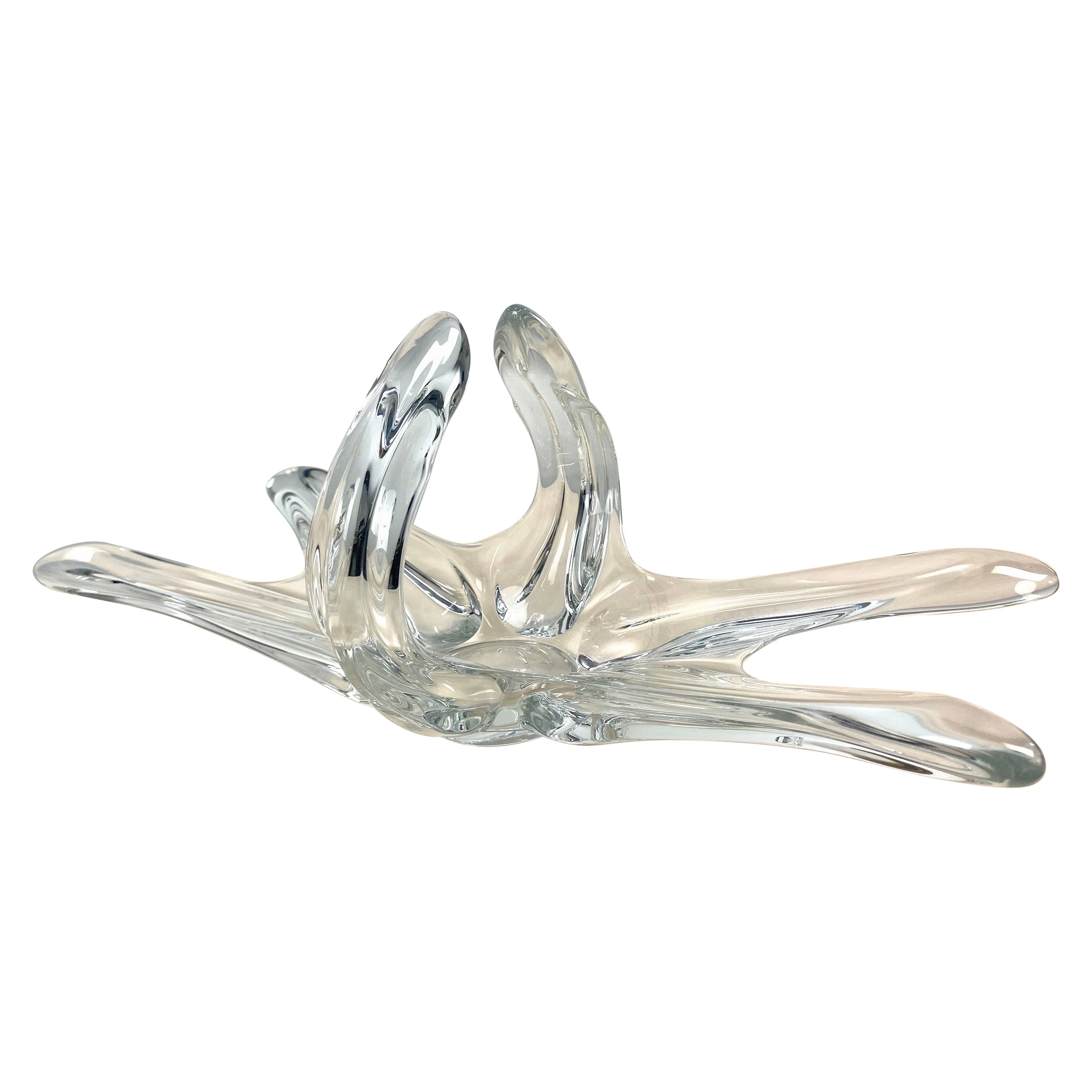 Fruit Bowl or Centerpiece or Flower Bowl in Translucent Crystal, 1960, France
