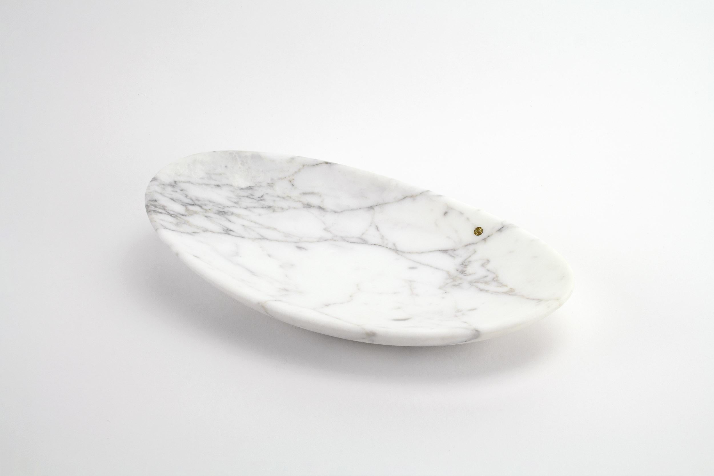 Modern Bowl Vase Centerpiece Serveware Block White Calacatta Marble Hand-carved Italy For Sale