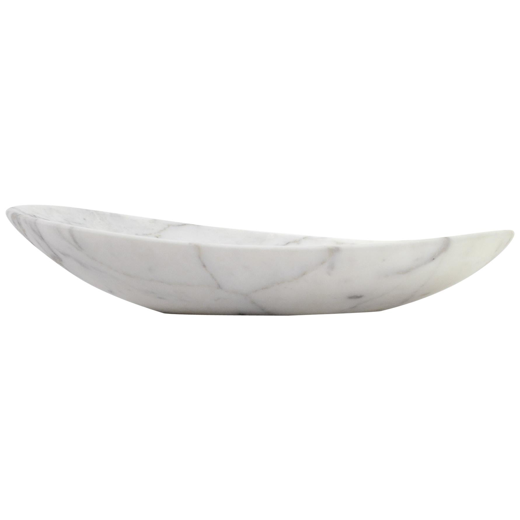 Bowl Vase Centerpiece Serveware Block White Calacatta Marble Hand-carved Italy For Sale