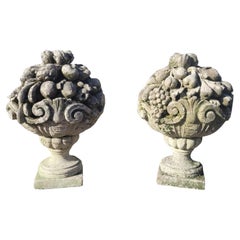 Vintage Fruit Bowls, Stone Garden Vases, Early 20th Century