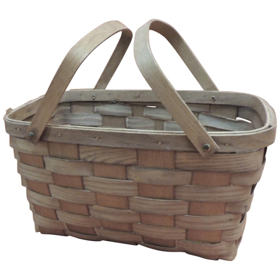 French Woven Rattan Lidded Basket with Handles, circa 1920s at 1stDibs