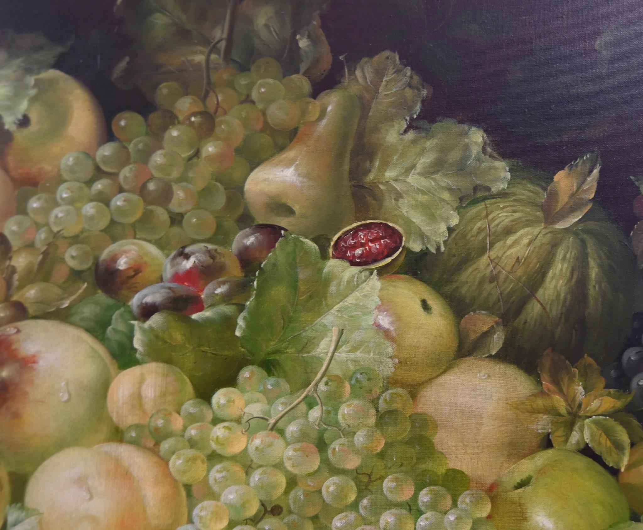 Fruit Floral Still Life Ölgemälde Französisch Kunst 4ft breit signiert im Angebot 4